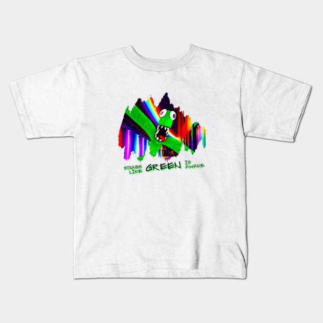 Sounds Like Green Is Awake Kids T-Shirt by Atomic City Art